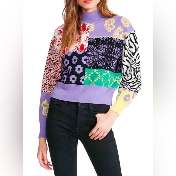 💜 Bb Dakota 💜 by Steve Madden Womens
Colorblock Print Mock Turtleneck Sweater - Picture 3 of 14